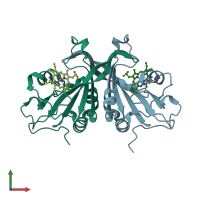 PDB entry 6w6n coloured by chain, front view.