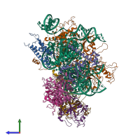 PDB entry 6w6v coloured by chain, side view.