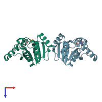 PDB entry 6w6y coloured by chain, top view.