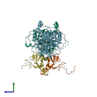PDB entry 6w75 coloured by chain, side view.