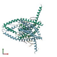 PDB entry 6w87 coloured by chain, front view.