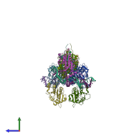 PDB entry 6w8b coloured by chain, side view.