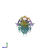 PDB entry 6w8j coloured by chain, side view.