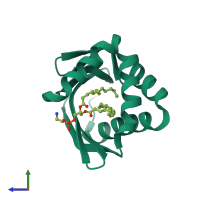 PDB 6w90 coloured by chain and viewed from the side.