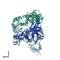 PDB entry 6w9c coloured by chain, side view.