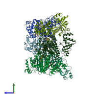 PDB entry 6wa8 coloured by chain, side view.