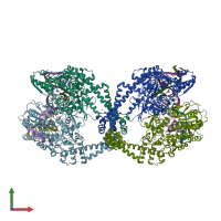 PDB entry 6waa coloured by chain, front view.