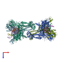 PDB entry 6waa coloured by chain, top view.