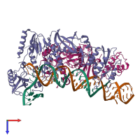 PDB entry 6wb2 coloured by chain, top view.
