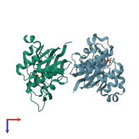PDB entry 6wbs coloured by chain, top view.