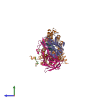 PDB entry 6wbv coloured by chain, side view.