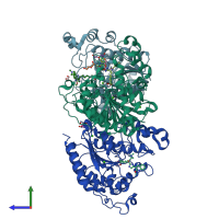 PDB entry 6wbw coloured by chain, side view.