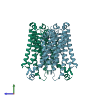 PDB entry 6wc9 coloured by chain, side view.