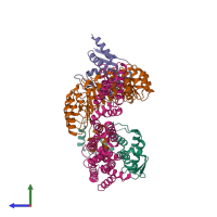 PDB entry 6wcq coloured by chain, side view.