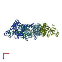 PDB 6wct coloured by chain and viewed from the top.