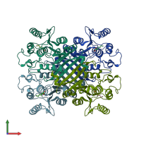 PDB entry 6wcx coloured by chain, front view.