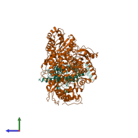 PDB entry 6wcz coloured by chain, side view.