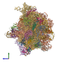 PDB entry 6wde coloured by chain, side view.