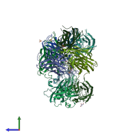 PDB entry 6wef coloured by chain, side view.