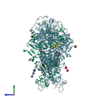 PDB entry 6wet coloured by chain, side view.