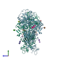PDB entry 6weu coloured by chain, side view.