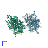 PDB entry 6weu coloured by chain, top view.