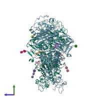 PDB entry 6wev coloured by chain, side view.