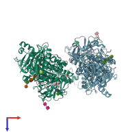 PDB entry 6wfj coloured by chain, top view.