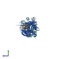 PDB entry 6wfo coloured by chain, side view.