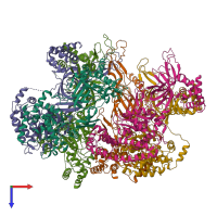 PDB entry 6wgf coloured by chain, top view.