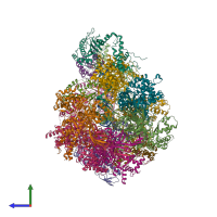 PDB entry 6wgg coloured by chain, side view.