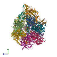 PDB entry 6wgi coloured by chain, side view.