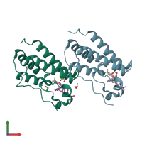 PDB entry 6wgx coloured by chain, front view.