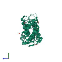 PDB entry 6whb coloured by chain, side view.