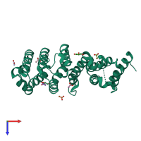 PDB entry 6whb coloured by chain, top view.