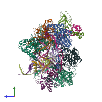 PDB entry 6whi coloured by chain, side view.