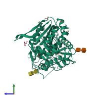 PDB entry 6wia coloured by chain, side view.