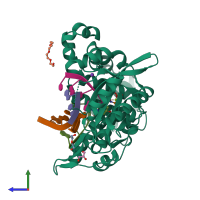 PDB entry 6wic coloured by chain, side view.