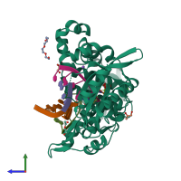 PDB entry 6wid coloured by chain, side view.