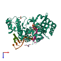 PDB entry 6wid coloured by chain, top view.