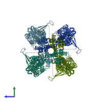 PDB entry 6wj5 coloured by chain, side view.