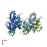 PDB entry 6wjh coloured by chain, top view.