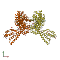 PDB entry 6wk1 coloured by chain, front view.