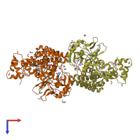 PDB entry 6wk1 coloured by chain, top view.