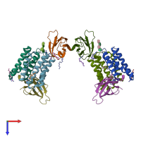 PDB entry 6wk9 coloured by chain, top view.