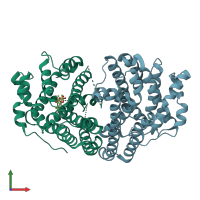 PDB entry 6wkf coloured by chain, front view.