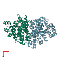 PDB entry 6wkf coloured by chain, top view.