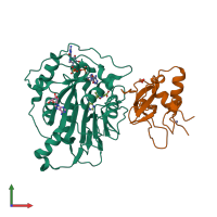 PDB entry 6wks coloured by chain, front view.