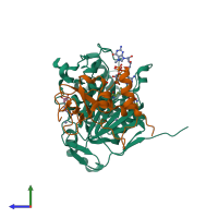 PDB entry 6wks coloured by chain, side view.