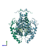 PDB entry 6wkz coloured by chain, side view.